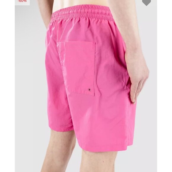 Mens Pink Swim Shorts With Elastic Waist & Drawstring 6.5" Inseam Omkuro Logo Li - Picture 6 of 9